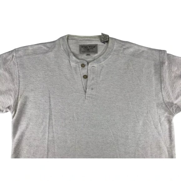 Work Wear Mens Beige Vintage Look Short Sleeve Split Neck T Shirt Size Medium - Picture 2 of 10